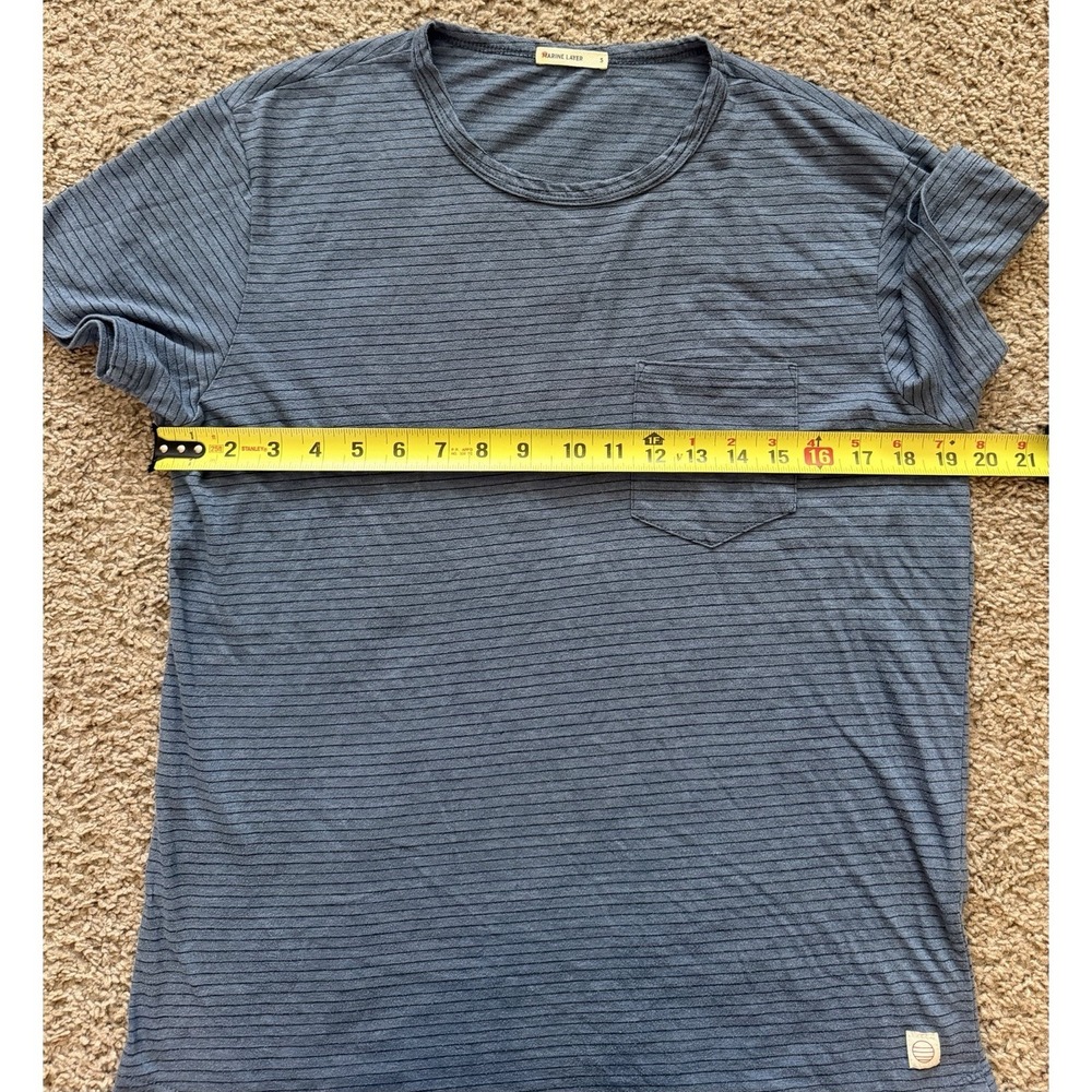 Marine Layer Mens Pocket Tee Blue White Stripe Short Sleeve Size Small - Picture 6 of 7